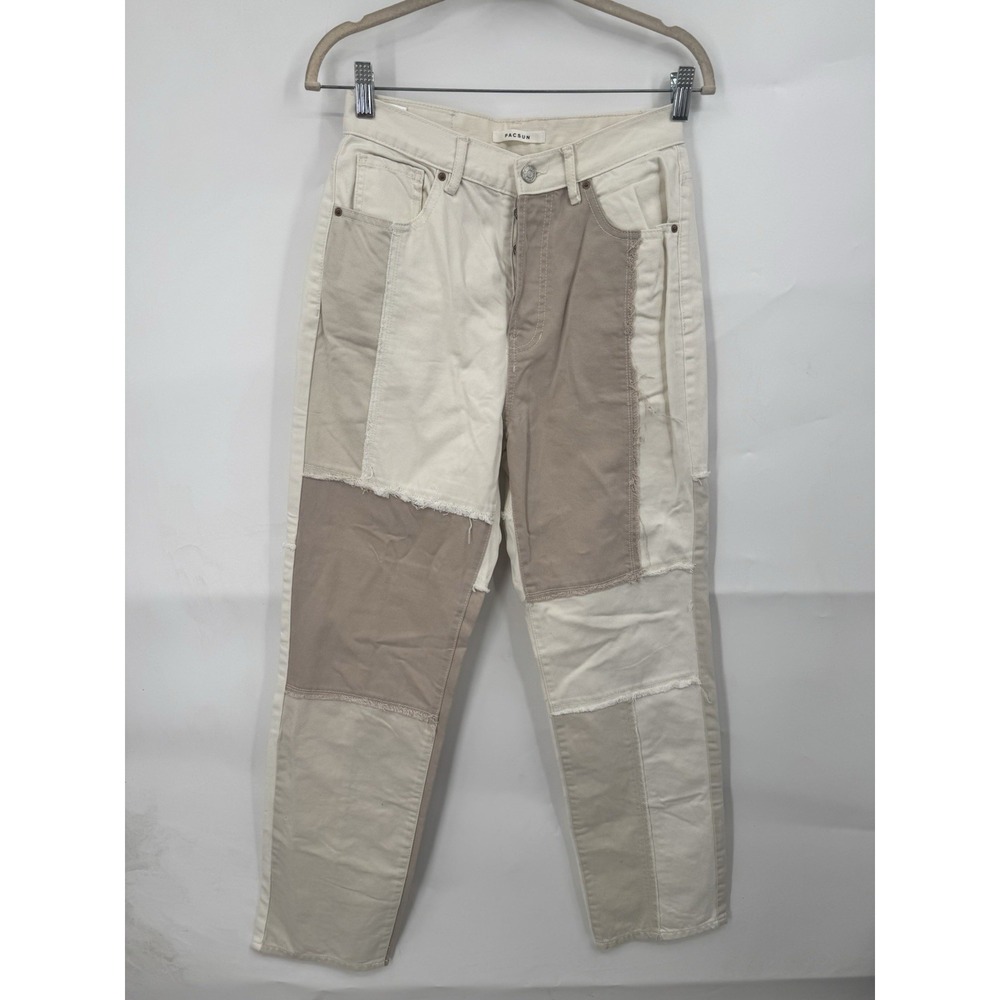 Pacsun Eco Off white Patchwork Dad Jean Women 27 Biege Cream Grunge Y2K Grunge - Picture 2 of 13